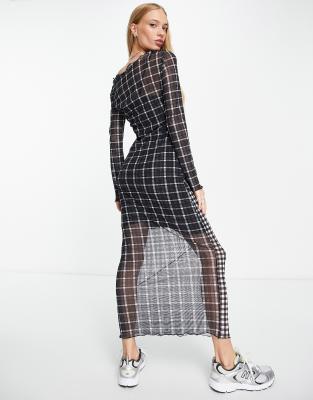 violet romance mesh midi dress in brown swirl print Violet Romance mesh midi dress in mixed grid print