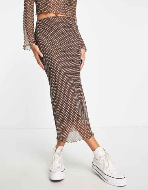 Violet Romance mesh midi skirt in brown - part of a set