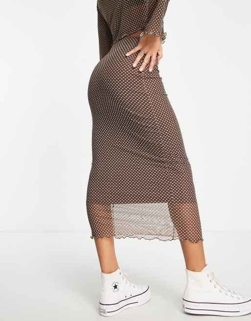 violet romance mesh midi dress in brown swirl print Eloise Hand Beaded Mini Dress / Pink Swirl Print | MESHKI