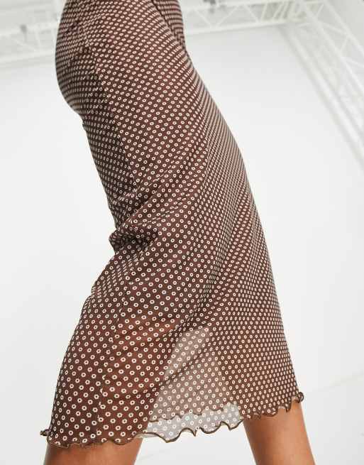 violet romance mesh midi dress in brown swirl print Eloise Hand Beaded Mini Dress / Pink Swirl Print | MESHKI