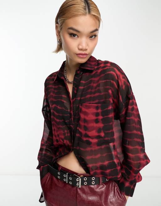 Violet Romance mesh shirt in abstract print ASOS