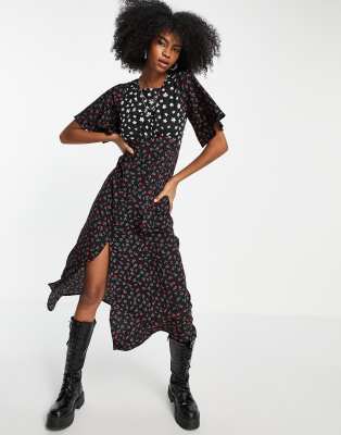 VIOLET ROMANCE Violet Romance midi dress in mixed floral print-Multi