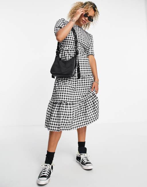 Violet Romance - Midi-jurk met stroken en open achterkant en gingham ruit