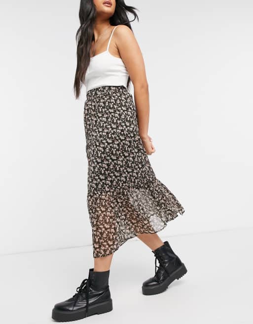 Violet Romance - Midi-rok met stroken in fijne bloemenprint