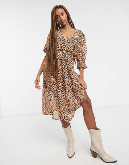 Violet Romance midi tea dress in ditsy floral print