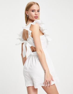 Violet Romance open back playsuit with frill sleeves in white
