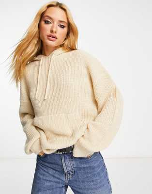 Violet Romance - Oversize-Strickpullover mit Kapuze in Hellbeige-Neutral