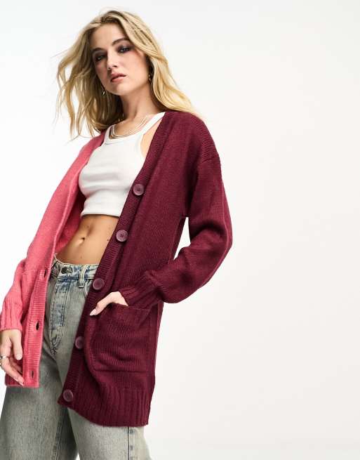 Violet Romance oversized cardigan in color block