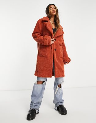 Violet Romance Oversized Double Breasted Coat In Rust-brown