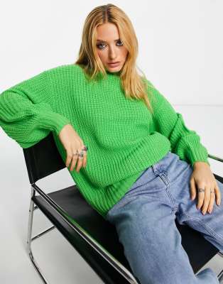 Violet Romance oversized roll neck jumper in lime-Green