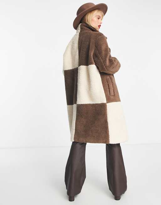 Color block teddy coat best sale