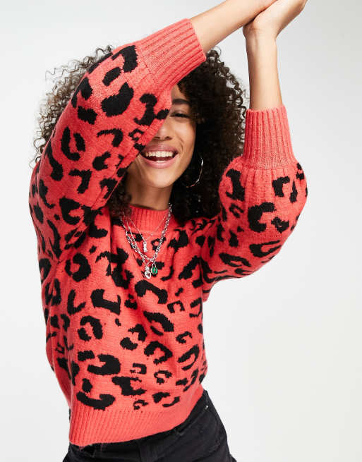 Violet Romance - Oversized trui met dierenprint in rood
