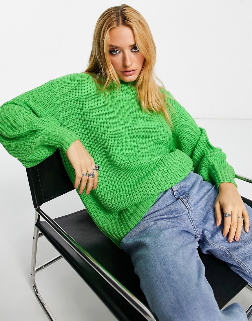 oversized turtle neck sweater in lime-Green