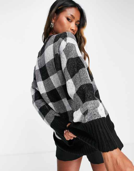 Violet Romance oversized v neck jumper in monochrome check ASOS