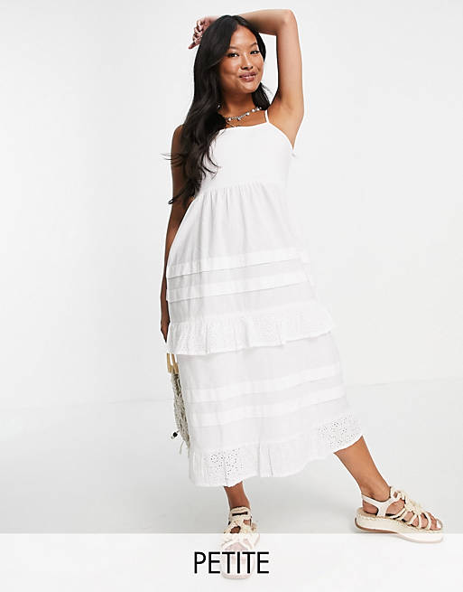 Violet Romance Petite cami strap midi dress with broderie inserts in white