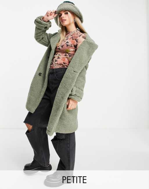 Violet Romance Petite - Cappotto in pile borg color verde salvia