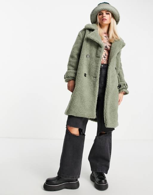 Violet Romance Petite - Cappotto in pile borg color verde salvia, 4 di 4