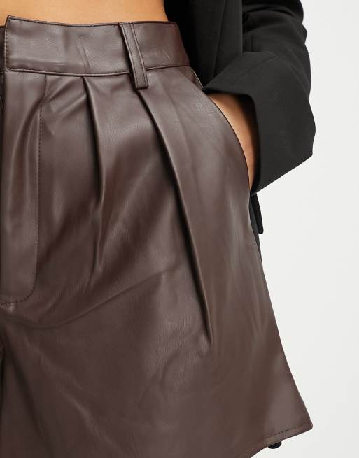 Violet Romance Petite faux leather shorts in chocolate brown, 3 of 4