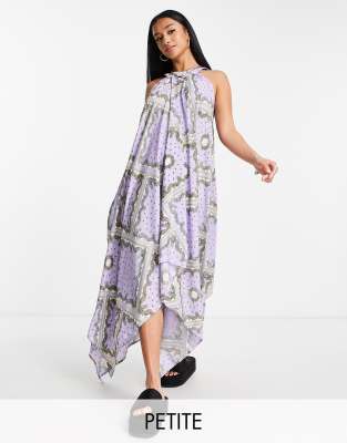 Violet Romance Petite Violet Romance Petite floaty trapeze midi dress in scarf print-Multi