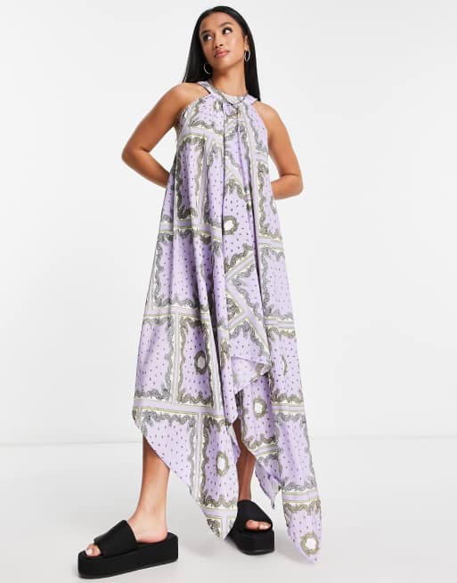Violet Romance Petite floaty trapeze midi dress in scarf print
