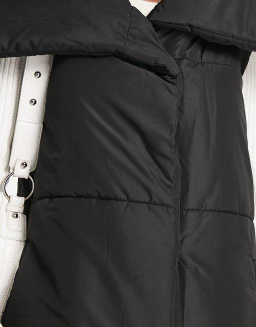 Violet Romance Petite - Gilet oversize taglio lungo nero con collo sciallato, 3 di 4