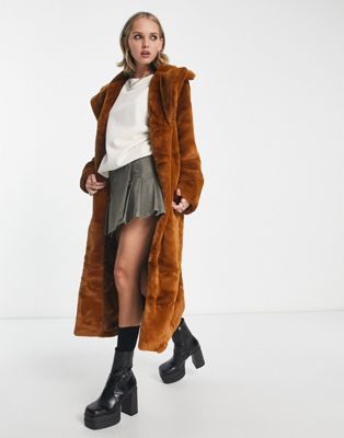 Violet Romance Petite longline faux fur coat in copper | ASOS