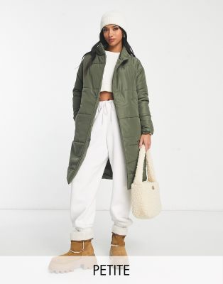 Violet Romance Petite Longline Maxi Puffer Coat In Khaki-green