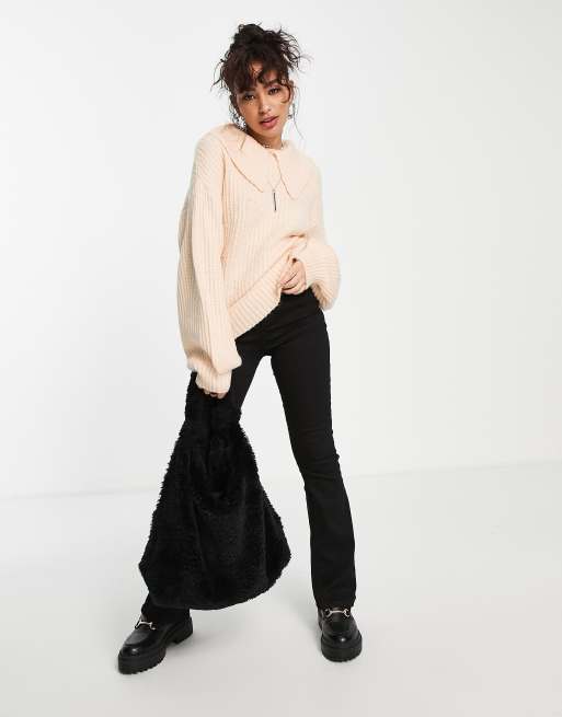 Violet Romance Petite oversized collar detail sweater in peach ASOS