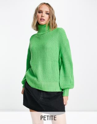 Violet Romance Petite oversized roll neck jumper in lime Green