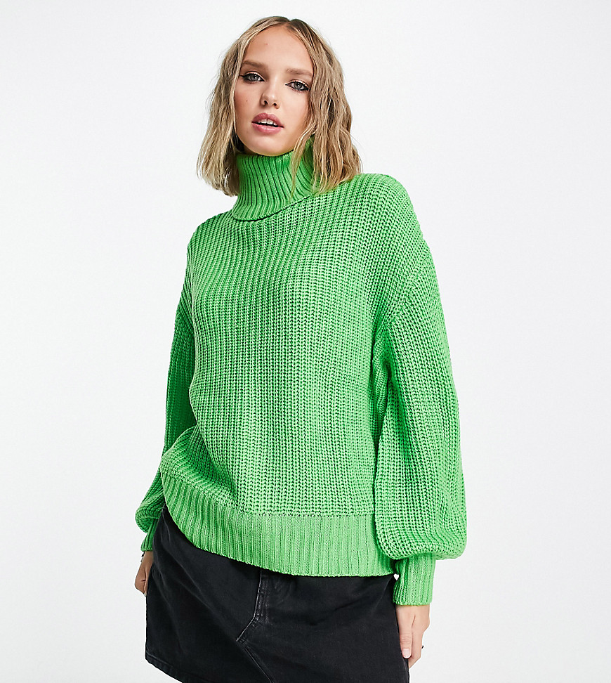 Violet Romance Petite Oversized Roll Neck Sweater In Lime-green