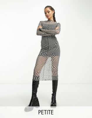 Violet Romance Petite mesh midi dress in checkerboard print - ASOS Price Checker