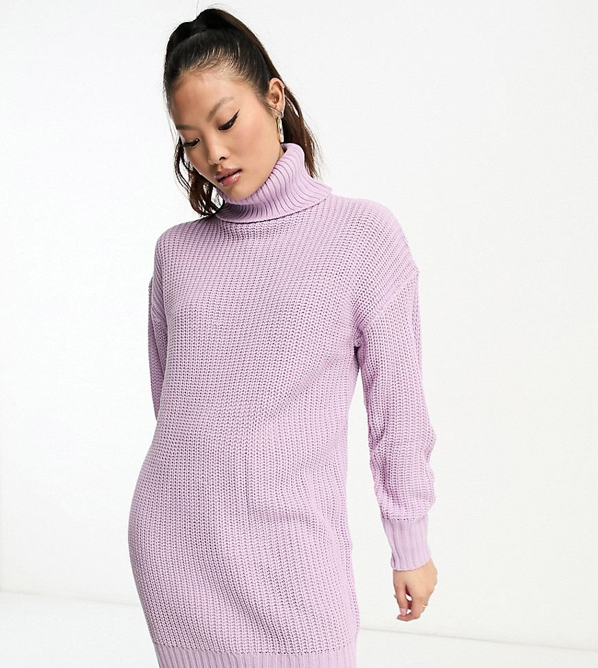 roll neck knitted sweater dress in lilac-Purple