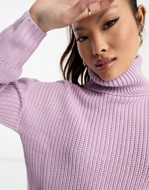 Violet Romance roll neck knitted jumper dress in lilac