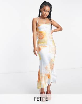 Violet Romance Petite satin cami midi dress with strappy back in patchwork print-Multi φωτογραφία