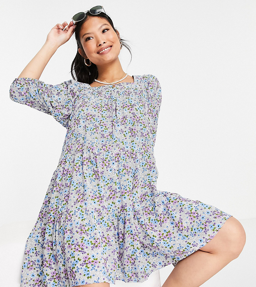 Violet Romance Petite smock dress with tie up back in floral print-Multi