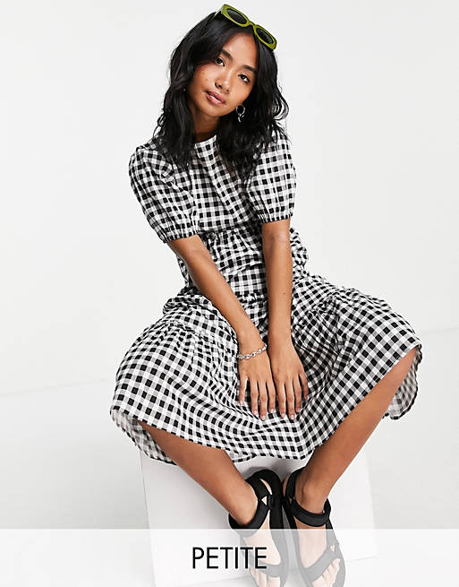 Violet Romance Petite tiered midi dress with open back in gingham