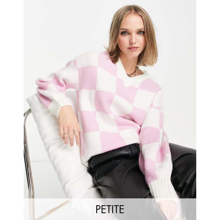 Violet Romance Petite v neck jumper in pink check ASOS