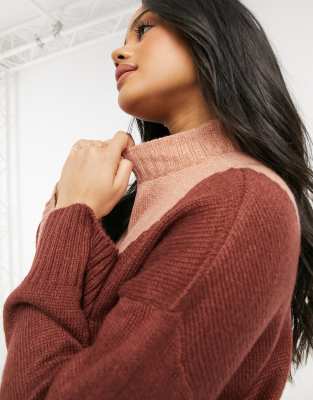 pink and red colorblock sweater