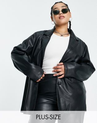 Violet Romance Plus faux leather oversized blazer co-ord in black