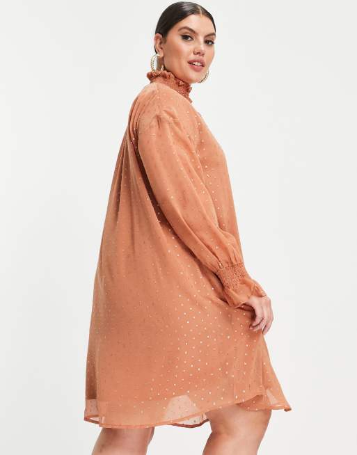 Violet Romance Plus - Højhalset smock-minikjole i rustrød, 2 af 4