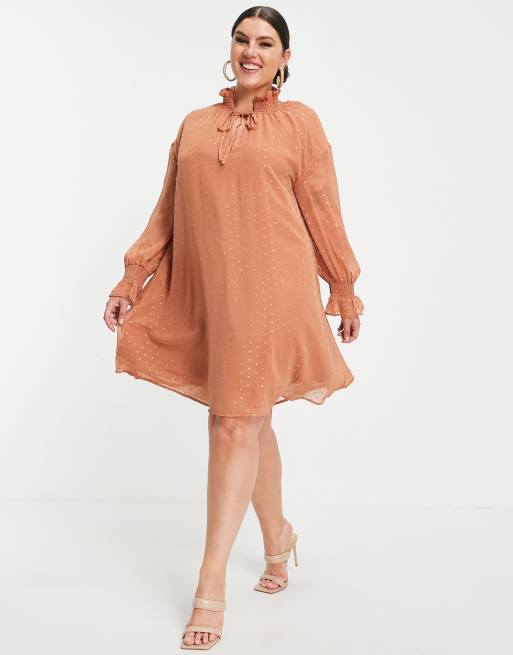 Violet Romance Plus - Højhalset smock-minikjole i rustrød, 4 af 4