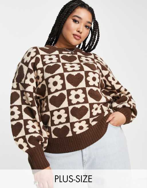 Violet Romance Plus jumper in floral heart print