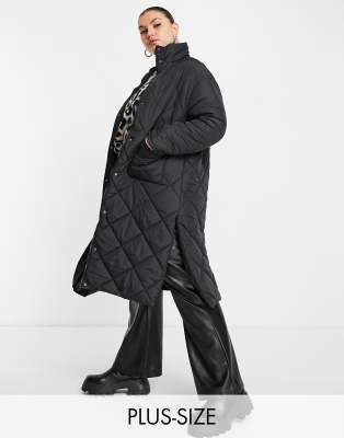 Violet Romance Plus longline diamond quilt puffer coat with funnel neck