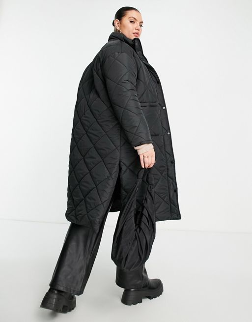 JJXX high neck longline padded coat in gray