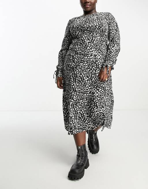 Violet Romance Plus midaxi dress in monochrome floral print