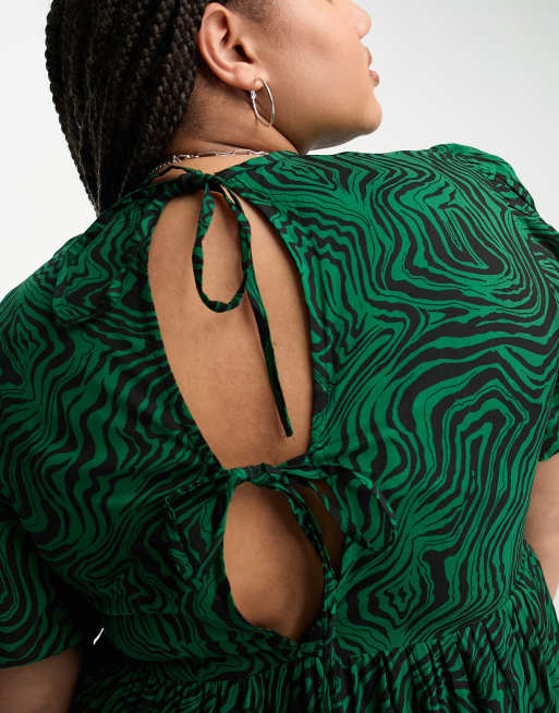 Violet Romance Plus - Midi jurk met pofmouwen in groene dierenprint, 4 van 4