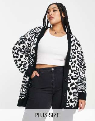 Leopard print long cardigan hotsell plus size