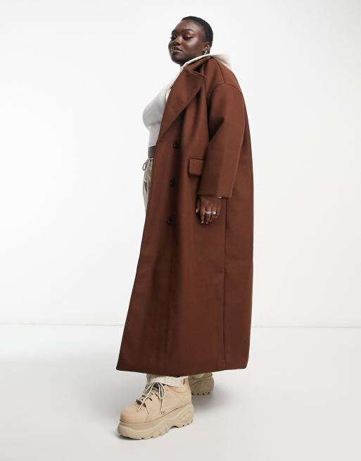 Violet Romance Plus oversized double breasted coat in chocolate