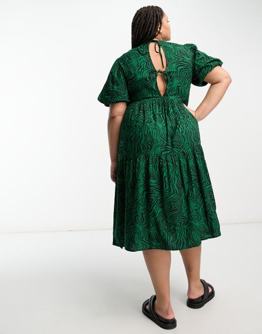 Violet Romance Plus - Robe mi-longue à manches bouffantes avec imprimé animal - Vert, 2 de 4