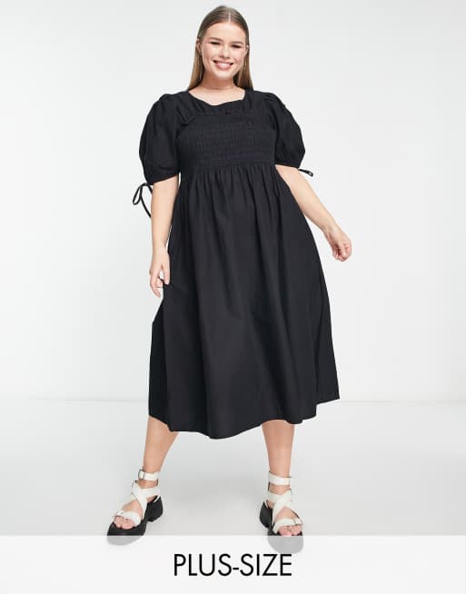 Violet Romance Plus - Robe mi-longue froncée sur le buste en coton - Noir